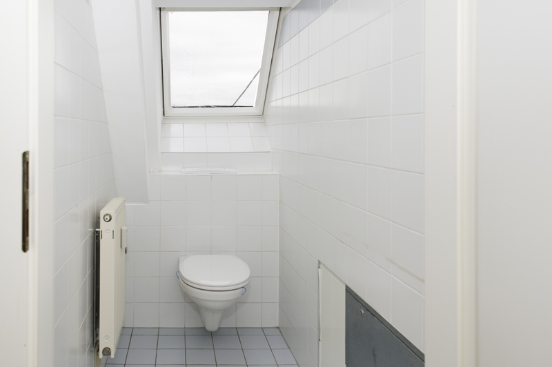 WC, gefliest, Wand weiß, Boden hellblau, it Dachflächenfenster